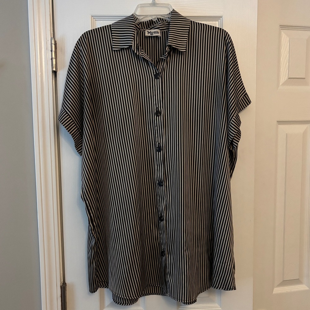 Show Me Your MuMu Black and White Striped Button Down Shirt |Medium